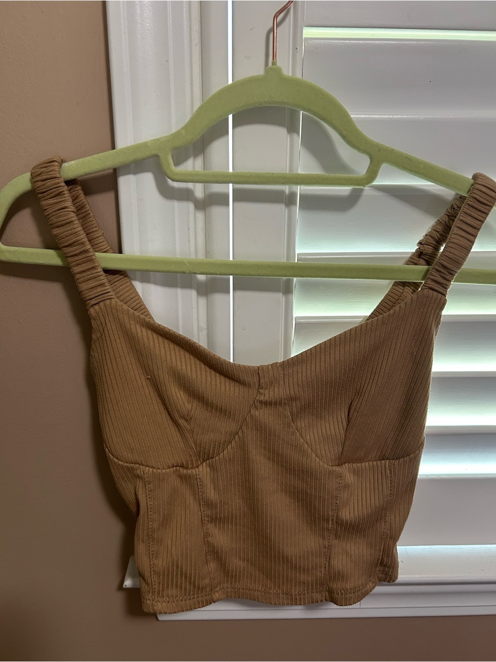 gaze Ribbed Tan Crop Cami with Ruched Straps
